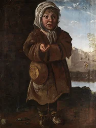 Begging Child in Front of a Cityscape